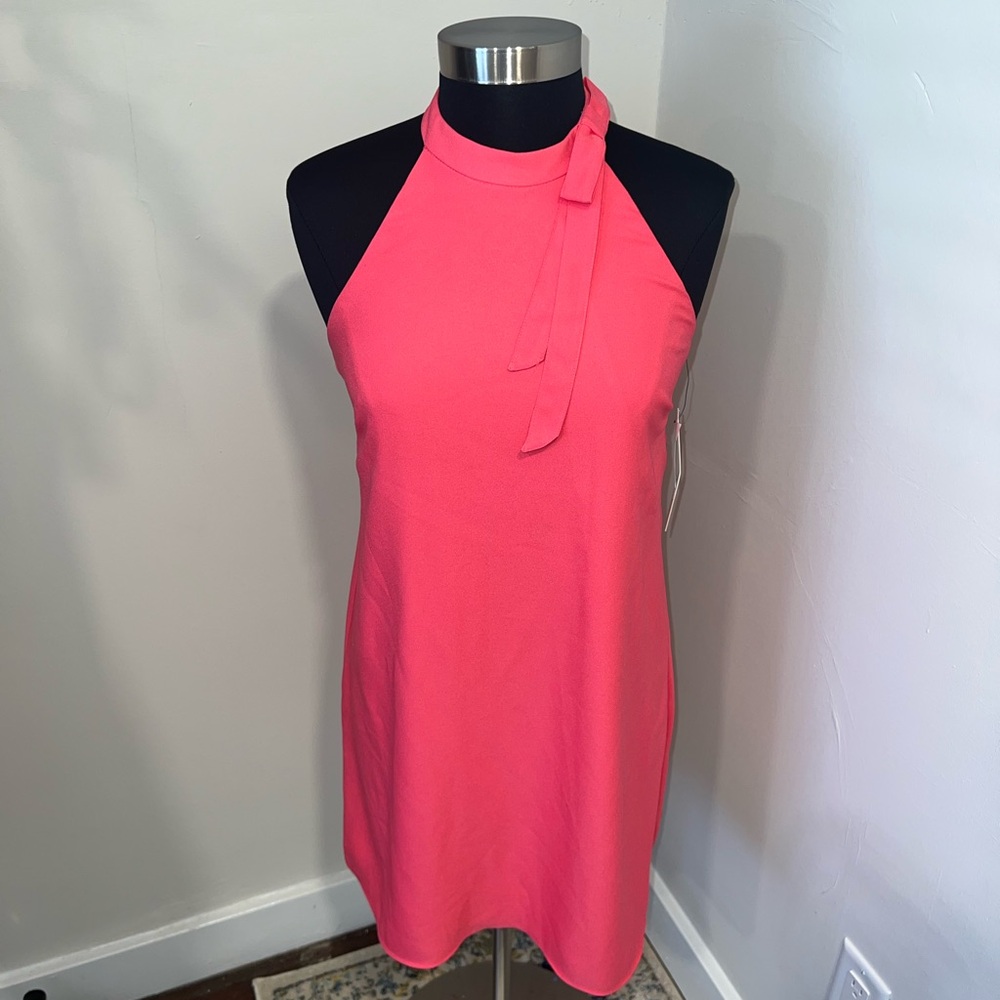NICOLE MILLER Coral Sheath Mini Dress Halter Sleeveless 🌺